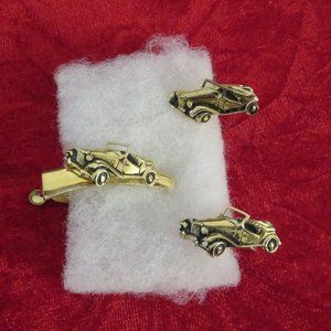 Vintage Swank Gold Tone Automobile Cufflinks & Tie